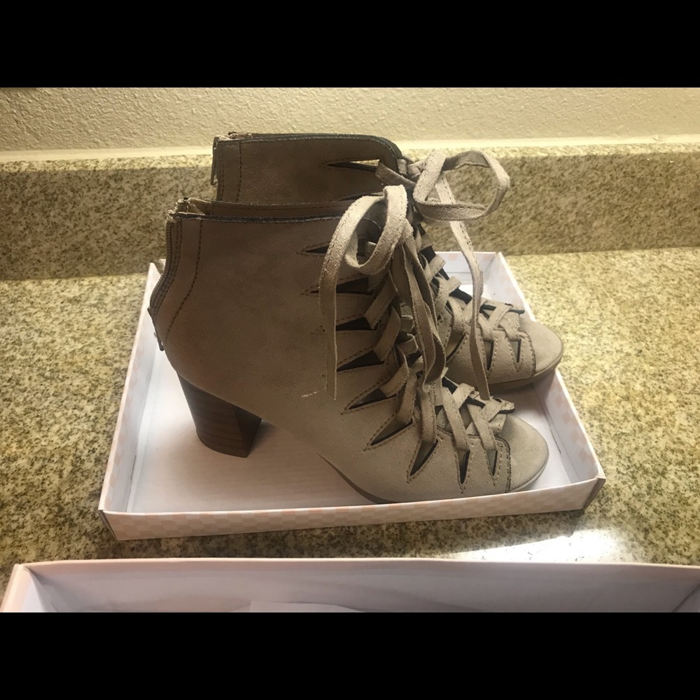 Lace up peep toe heels